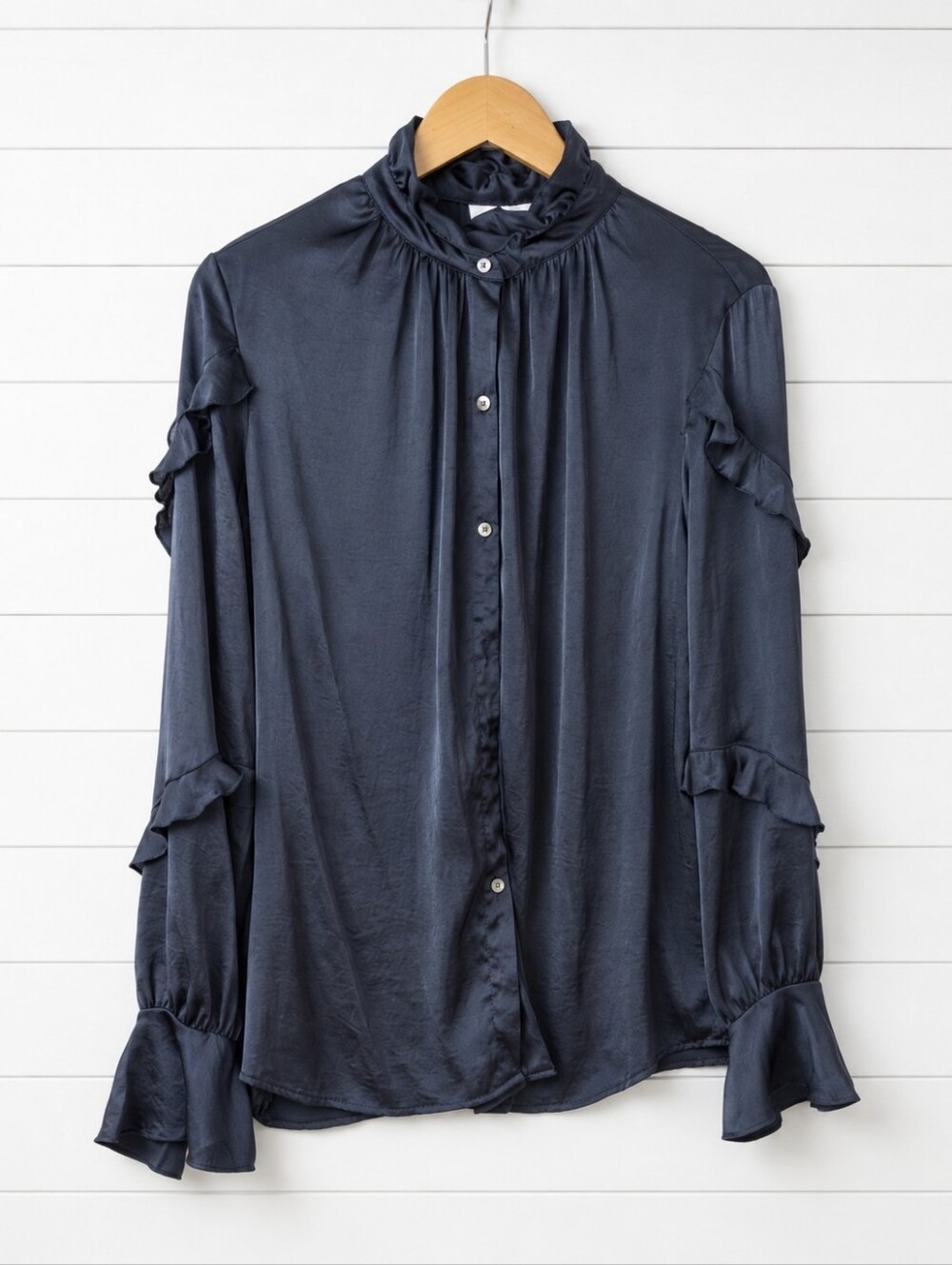Bailey 44 Midnight Ruffle Button-Up Blouse L